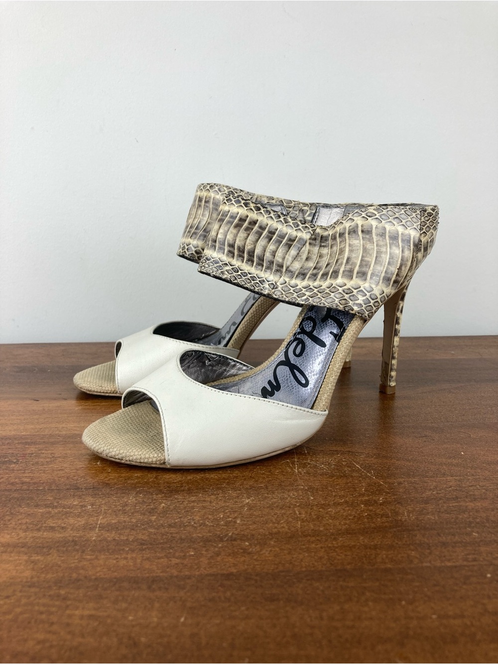 Sam Edelman Scotti Snakeskin And White Leather Spike Heels Women’s Size 6.5M.